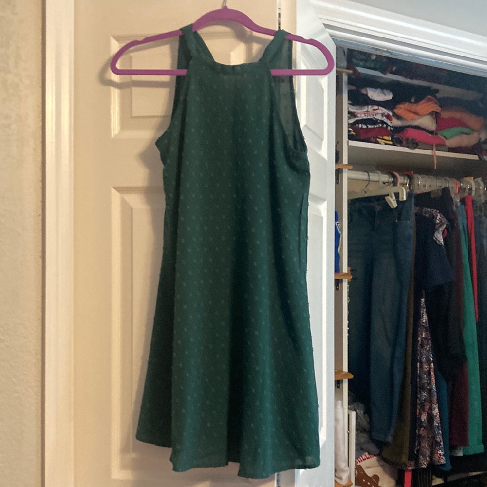 Cute green mini dress.
